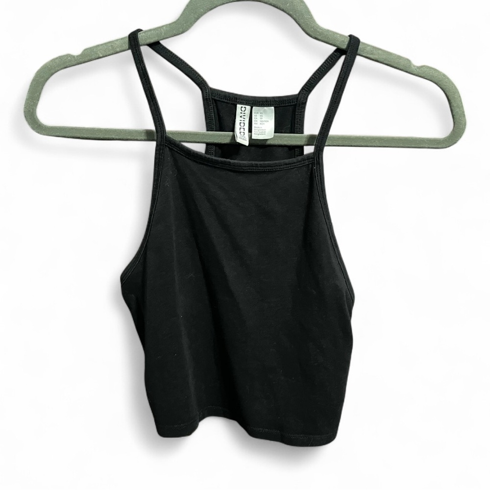 H&M Black Sleeveless Fitted Crop Tank Top
